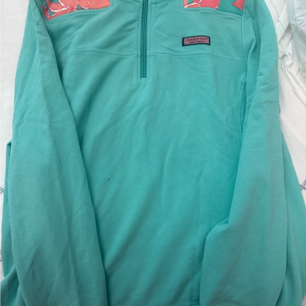 Vineyard Vines Aqua Pullover with Coral Accents